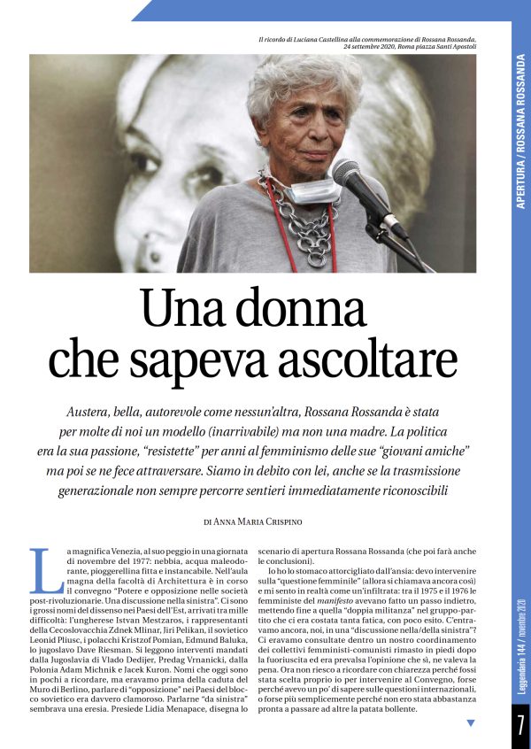 Leggendaria 144 - Anna Maria Crispino su Rossana Rossanda